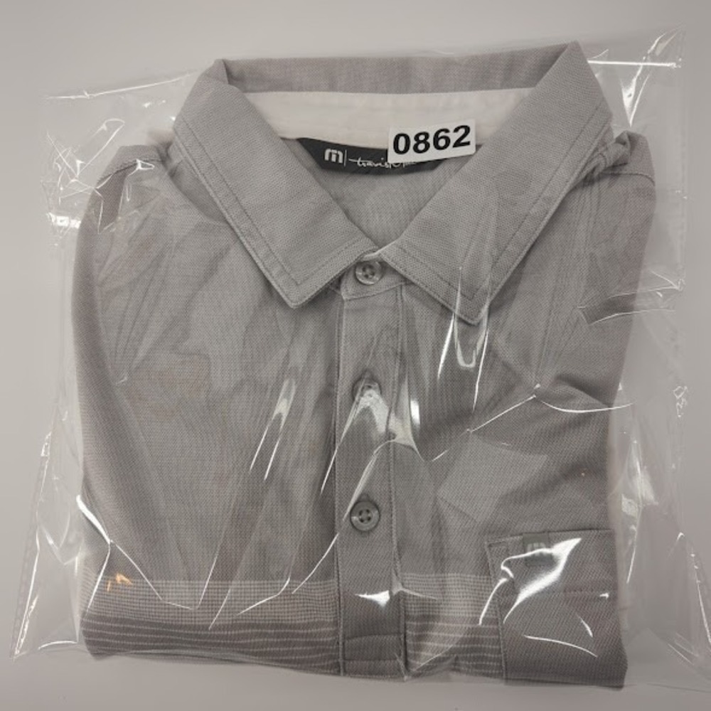 TravisMathew Polo Shirt Men Medium Gray White Colorblock Pocket Golf Casual Golf - Picture 9 of 9